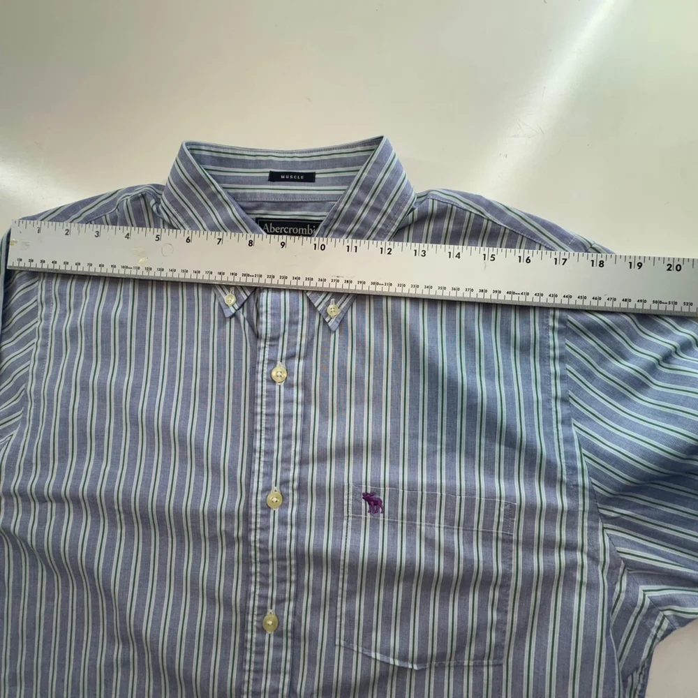 Abercrombie & Fitch Men's Long Sleeve Shirt Muscle Fit Blue Striped Cotton XL